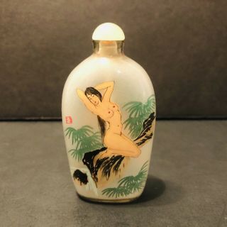 Antique Vintage Chinese Snuff Bottle Reverse Hand Painted Glass