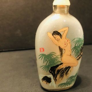 Antique Vintage Chinese Snuff Bottle Reverse Hand Painted Glass 2