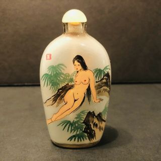 Antique Vintage Chinese Snuff Bottle Reverse Hand Painted Glass 3