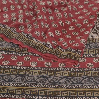 Sanskriti Vintage Dark Red Sarees Pure Crepe Silk Printed Sari Craft Fabric 2