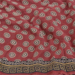 Sanskriti Vintage Dark Red Sarees Pure Crepe Silk Printed Sari Craft Fabric 3