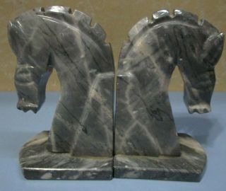 Vintage Trojan Horse Head Bookends Carved Onyx Rock Marble Stone Book Ends