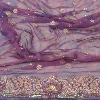 Sanskriti Vintage Dupatta Long Stole Pure Chiffon Silk Purple Handmade Tie - Dye 2