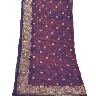 Sanskriti Vintage Dupatta Long Stole Pure Chiffon Silk Purple Handmade Tie - Dye 3