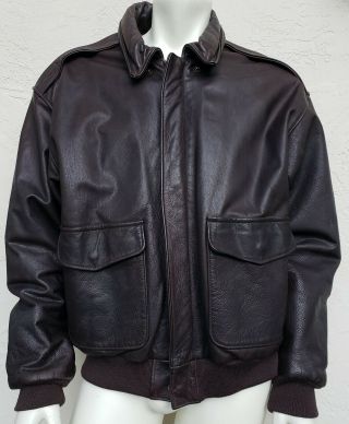 Vtg Usa Lands End Mens L Heavy Duty Brown Leather Bomber Jacket Thinsulate
