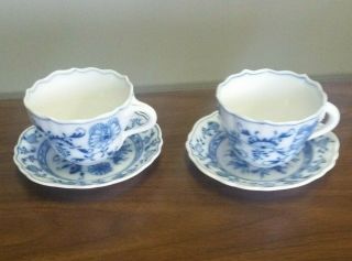 Set Of 2 Estate Vintage Meissen Blue Onion Tea Cup & Saucer Star Oval Mark