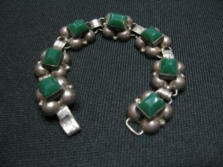 Vintage Mexican Sterling Silver Bracelet W/ Green Stones