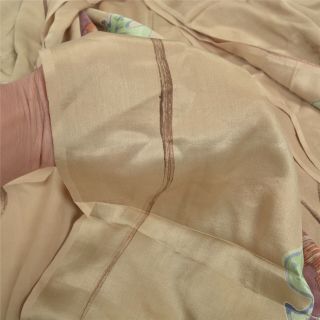 Sanskriti Vintage Green Sarees Pure Satin Silk Printed Sari 5 Yd Craft Fabric 3