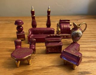 Rare Vintage Limoges France 10 Piece Miniature Doll House Couch Table/chairs