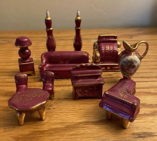 Rare Vintage Limoges France 10 Piece Miniature Doll House Couch Table/Chairs 2