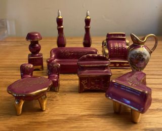 Rare Vintage Limoges France 10 Piece Miniature Doll House Couch Table/Chairs 3