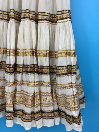 VTG Circle Skirt Boho Hippie Maxi Midi Gold Ivory Pleated Embellished Small 2