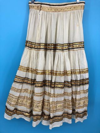 VTG Circle Skirt Boho Hippie Maxi Midi Gold Ivory Pleated Embellished Small 3