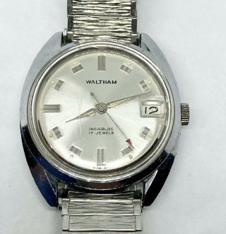 Vintage Mens Swiss Waltham Incabloc 17j Watch Date As St 1802/03 Ss Band Runs