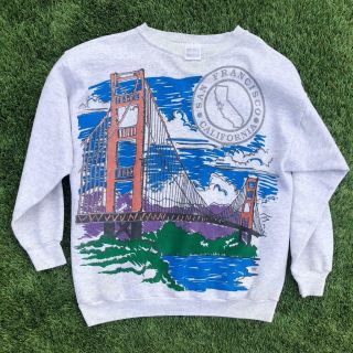 Vtg 90s San Francisco California Golden Gate Bridge Full Print Sweat Shirt 2xl