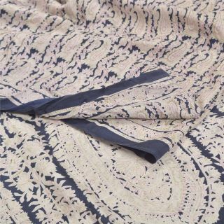 Sanskriti Vintage Black Sarees Pure Crepe Silk Printed Sari 5 Yd Craft Fabric