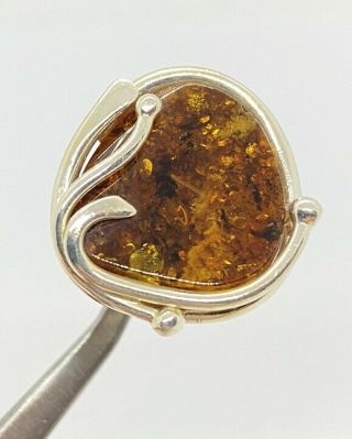 Vintage Polish Handcrafted Sterling Silver 925 Baltic Amber Organic Ring Size 7