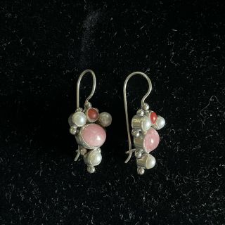 Vintage Natural Coral And Pearl Southwestern Dangle Earrings