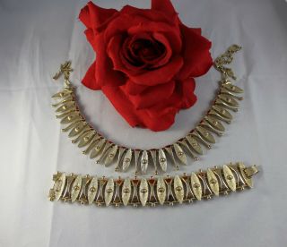 Vintage Sarah Coventry Gold Tone Necklace & Bracelet Set Cat Rescue