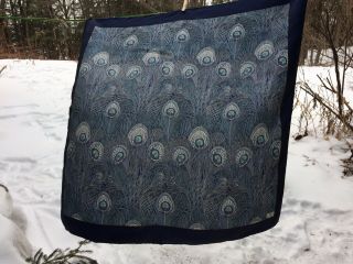 Vintage Liberty Of London Navy Peacock Feather Print Silk Scarf / 36 “ Square