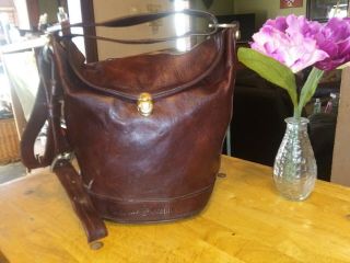 Large Rustic Brown Leather Vintage Marino Orlando Bucket Shoulder Crossbody Bag