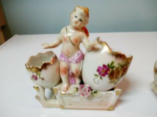 Vintage Bond Ware L& M Porcelain Figurine,  Vase,  Angel,  Cherub,  Eggs.  Set Of 2