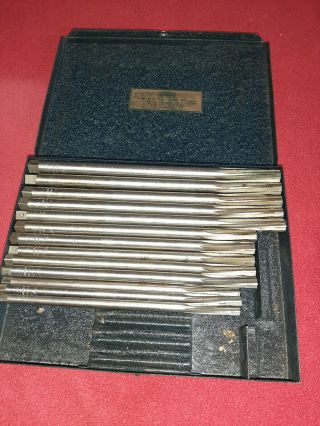 Vintage 13 Pc Beard Solid Type Valve Guide Reamer W/metal Case 1013