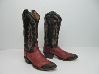 Vtg Tony Lama J69515 Brown/black Leather Western Boot Lizard Toe Size Mens 6.  5 C
