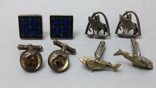 4 Pairs Of Vintage Sterling Silver Cuff Links