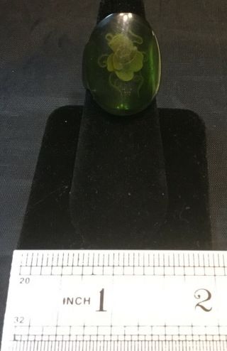 Vintage Reversed Carved Flower Green Apple Juice Bakelite Ring Size 8