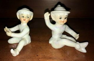 Vintage Porcelain Christmas Pixies - Elves Candle Huggers (2) - Cute
