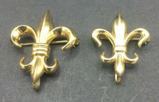 Vintage Set Of 2 Fleur De Lis Brooch Pins V20 12 Karot Gold Ca