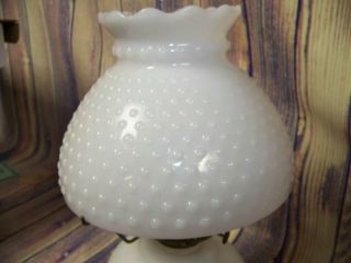 Vintage Currier & Ives Cabin Scene Milk Glass Hobnail Shade Oil Hurricane Lamp 3
