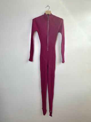 Vtg 90s Dance Aerobics Unitard Bodysuit Stocking Stirrup Jumpsuit Playsuit Pink