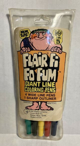 Vtg Gillette Flair Fi Fo Fum Coloring Pens Markers Giant Line Nos Old Stock