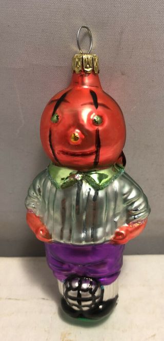 Vntg Radko Halloween Ornament Sporty Pumpkin Jack - O - Lantern W Soccer Ball