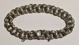 Vintage Sterling Triple Link Charm Bracelet 7 1/2 " Long