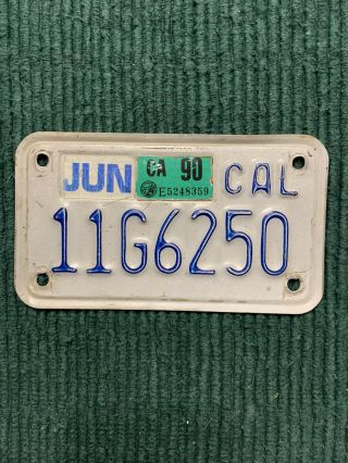 Vintage California Motorcycle License Plate 1990 Tag