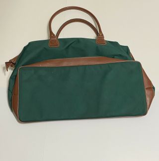 Vintage Polo Ralph Lauren Travel Duffle Carry Bag Green Canvas Brown Leather 2