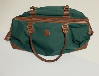 Vintage Polo Ralph Lauren Travel Duffle Carry Bag Green Canvas Brown Leather 3