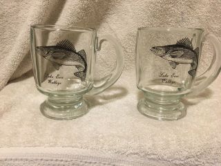 2 Heavy Vintage Lake Erie Walleye Drinking Beer / Coffee Glass Mug R1