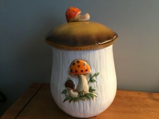 Vintage 1970’s Sears Merry Mushroom Large Canister Cookie Jar 11 Inch