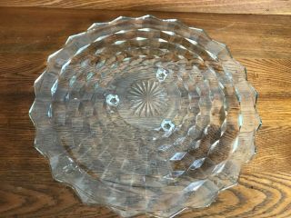 Vintage American Fostoria Clear 3 Footed 12 " Round Cake Plate Cube Pattern