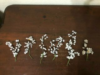 Vintage French Beaded Glass Single White Flowers Hand Made 6 Piece