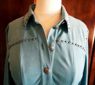 Double D Ranch Blouse Turquoise Suede Like Studded With Concho Buttons Medium