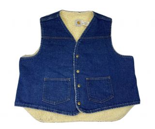 Vintage Carhartt Denim Vest Sherpa Lined Blue Jean Mens Size Xl Made In Usa,  8sv