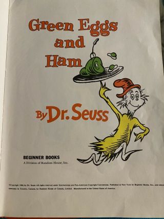 Vintage Hard Cover Childrens Book 1960 “Green Eggs And Ham” Dr Suess 3