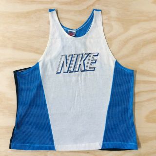 Vintage 90s Nike Gray Tag Tank Top Shirt Block Letter Mesh Swoosh Air Jordan