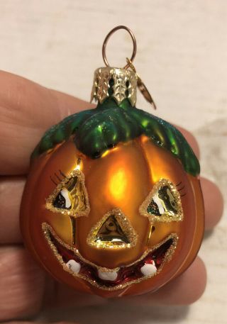 Vntg Radko Halloween Ornament Grin N’ Grimace 2 Sided Jack - O - Lantern Pumpkin