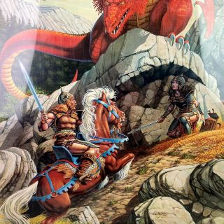 Vintage 1984 Larry Elmore Poster Tsr Poster Red Dragon 2 Warriors 23 X 35 Horse